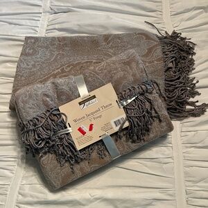 Two Woven Jacquard Throws with Fringe, One NWT